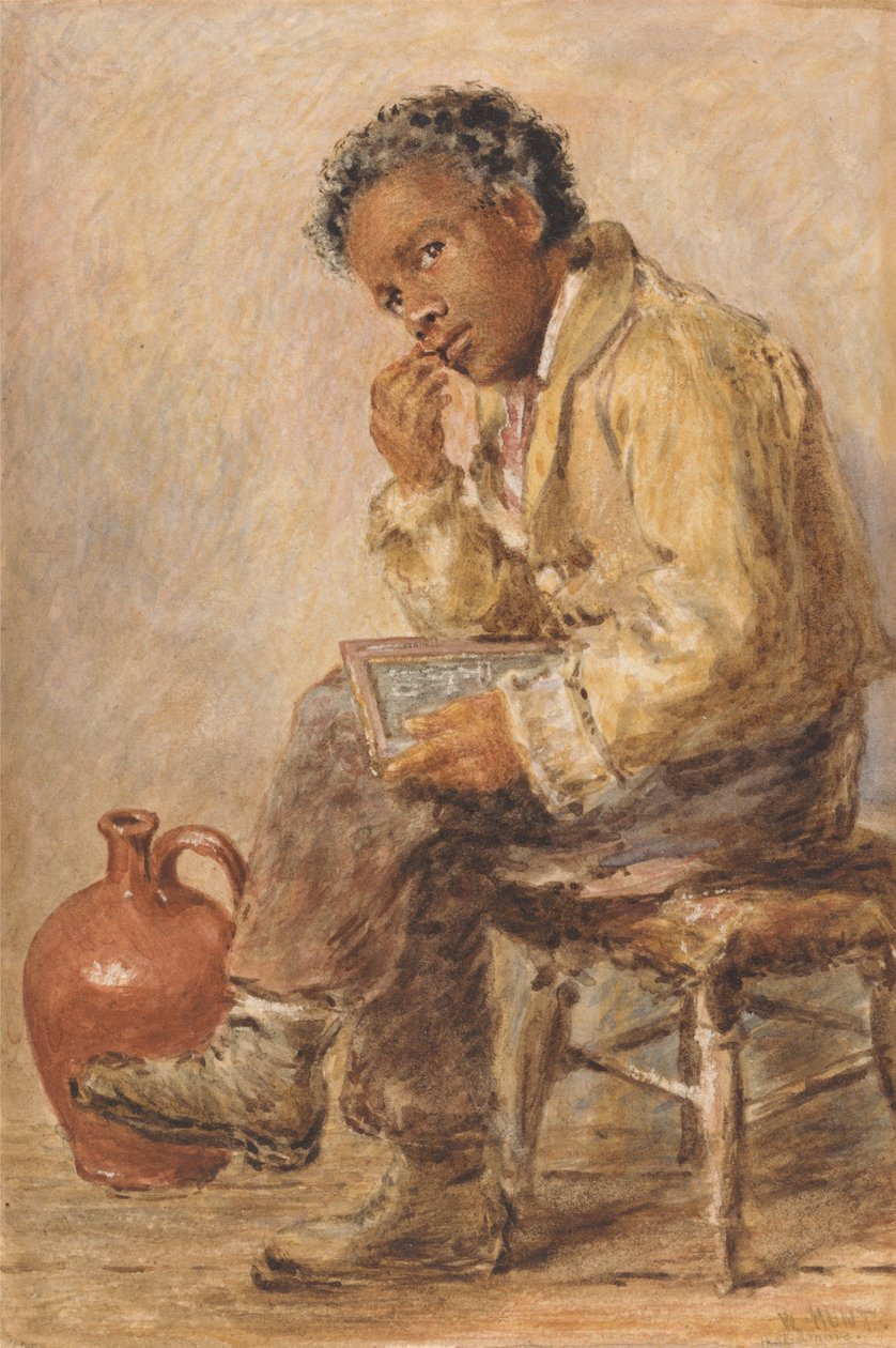 Porträtt av en ung man med en griffeltavla av William Henry Hunt