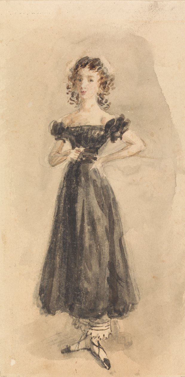 Studie av en ung flicka, med ringlets, i en svart aftonklänning av William Henry Hunt