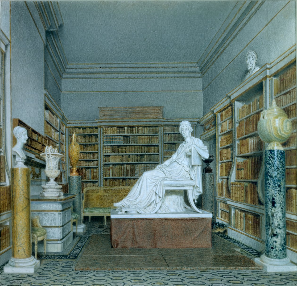 The Old Library, Chatsworth (akvarell på papper) av William Henry Hunt
