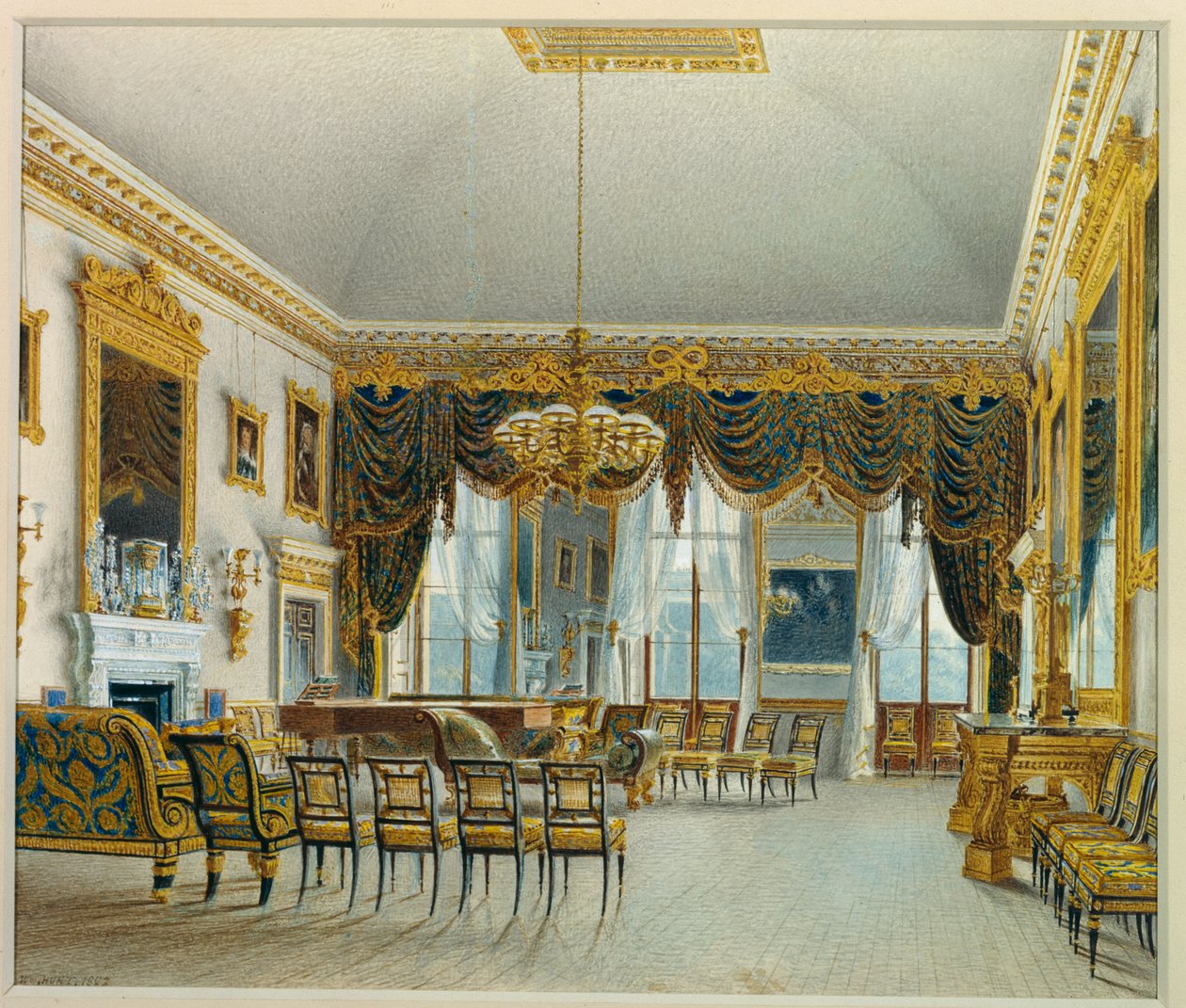 The Saloon, Devonshire House (akvarell på papper) av William Henry Hunt