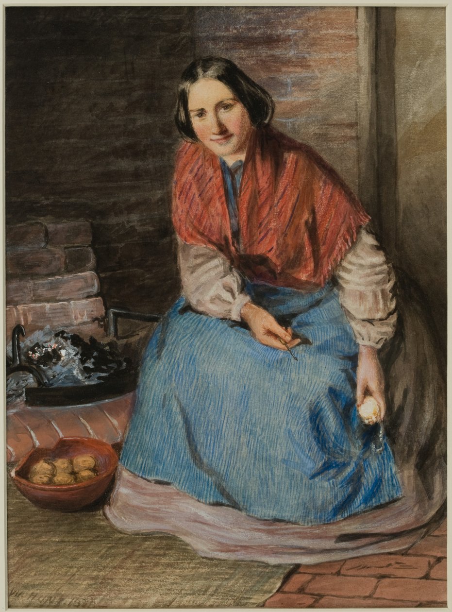 Kvinna som skalar äpplen (bläck och akvarell på papper) av William Henry Hunt