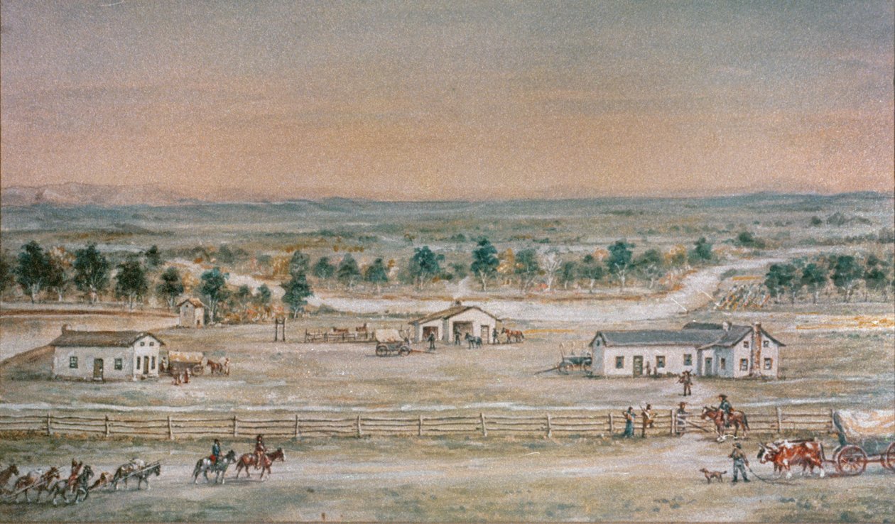 The Whitman Mission 1845 (färg litho) av William Henry Jackson