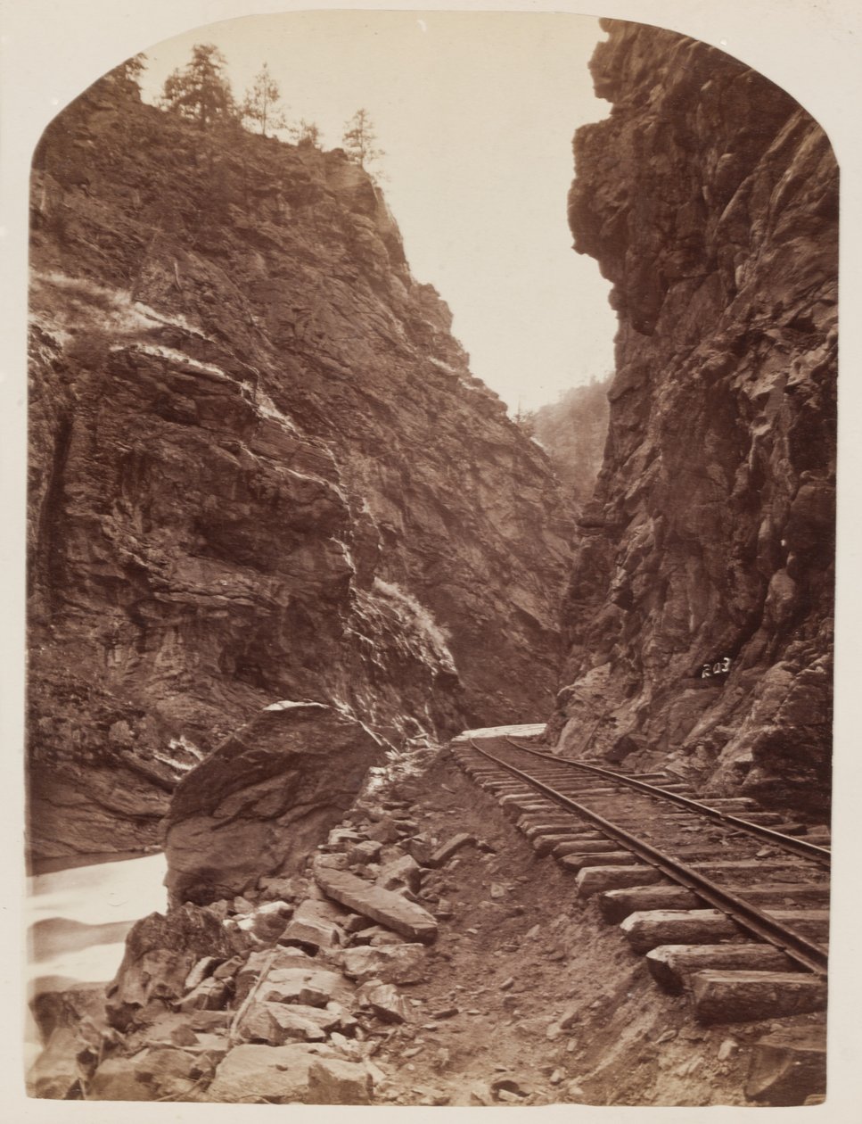 View of a Railroad in the Rockies, c.1865 (albumintryck från vått kollosionsnegativ) av William Henry Jackson