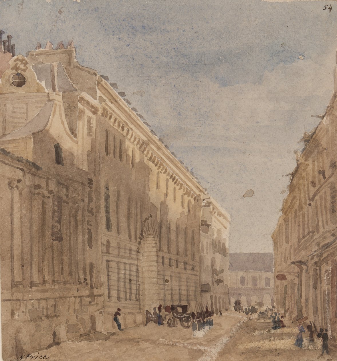 Början av Kings Stabling, Paris, ca 1828 (wc på papper) av William Henry Lake Price