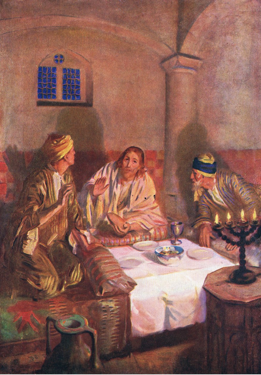 Evening at Emmaus, från The Bible Picture Book utgiven av Thomas Nelson, c.1950 av William Henry Margetson