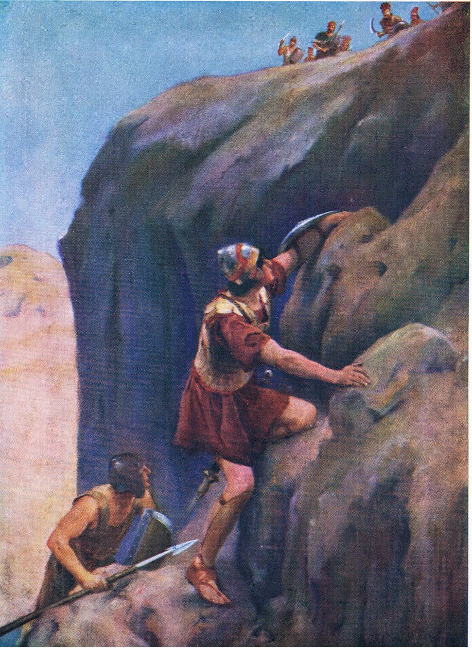Jonathan och hans vapendragare, från The Bible Picture Book utgiven av Thomas Nelson, c.1950 av William Henry Margetson