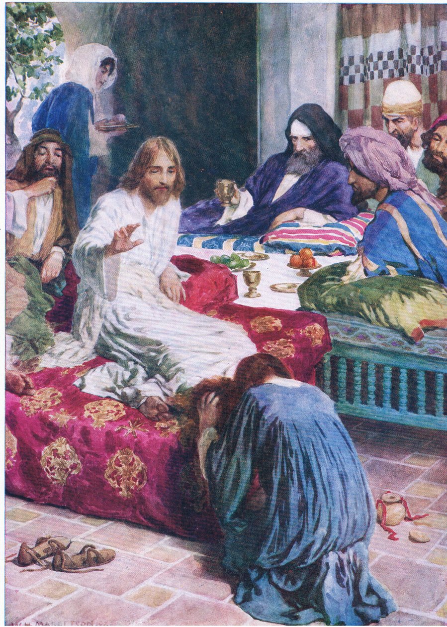 Mary and the alabaster box, från The Bible Picture Book utgiven av Thomas Nelson, c.1950 av William Henry Margetson