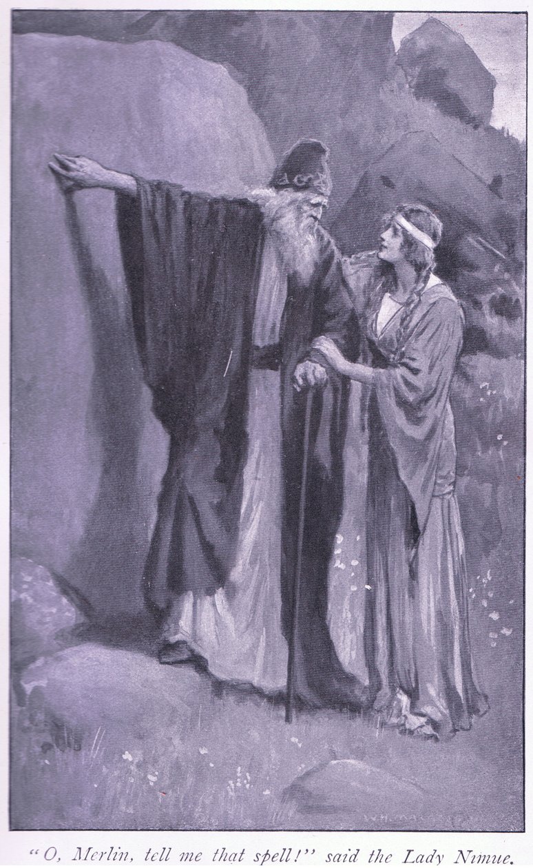 O, Merlin, säg mig den trollformeln! sade Niume. av William Henry Margetson