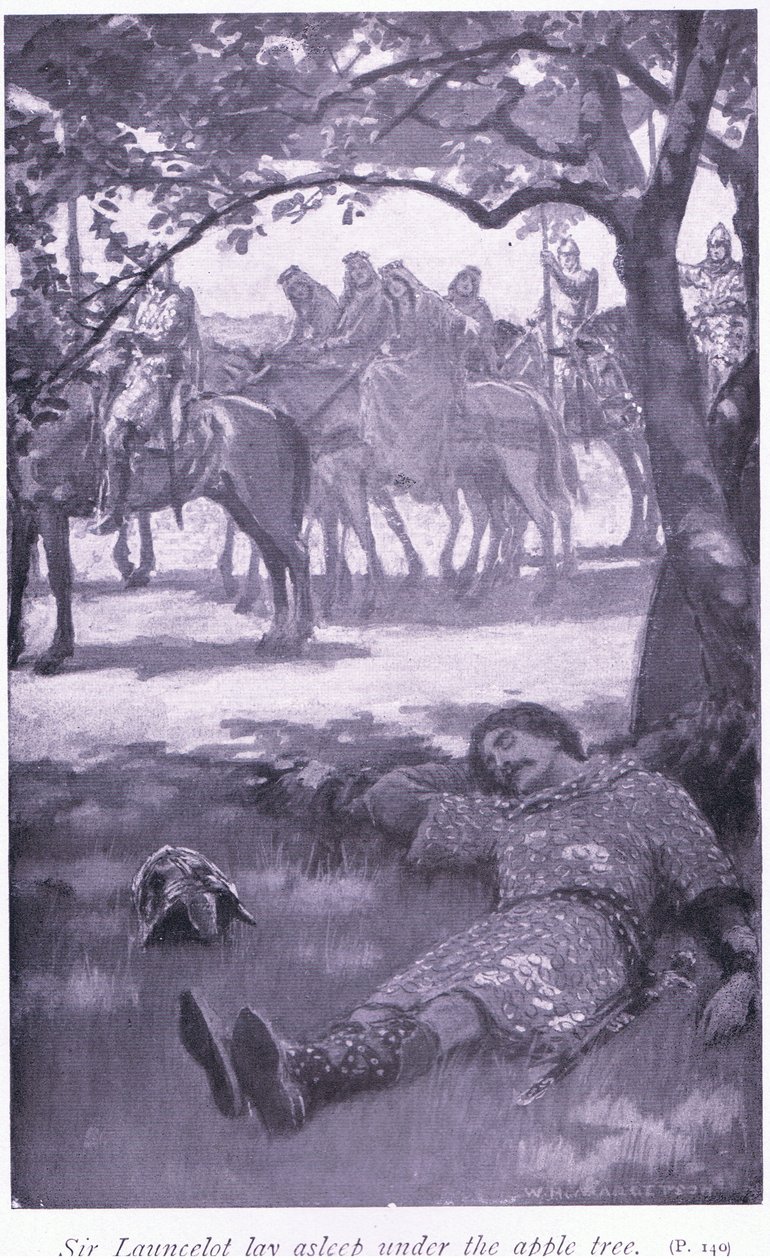 Sir Launcelot låg och sov under äppelträdet av William Henry Margetson