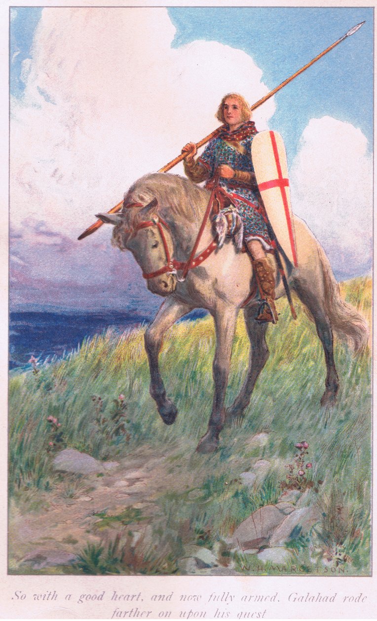Så med gott hjärta och mer fullt beväpnad red Galahad vidare på sitt uppdrag av William Henry Margetson