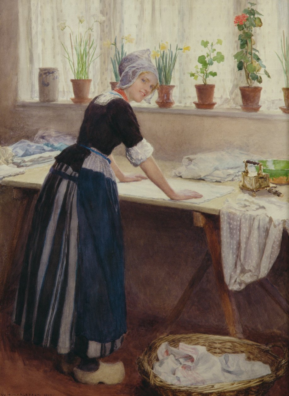 The Laundry Maid, 1915 (wc på papper) av William Henry Margetson