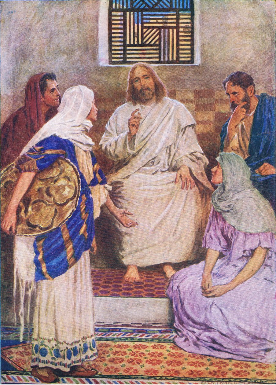 De två systrarna, från The Bible Picture Book utgiven av Thomas Nelson, c.1950 av William Henry Margetson