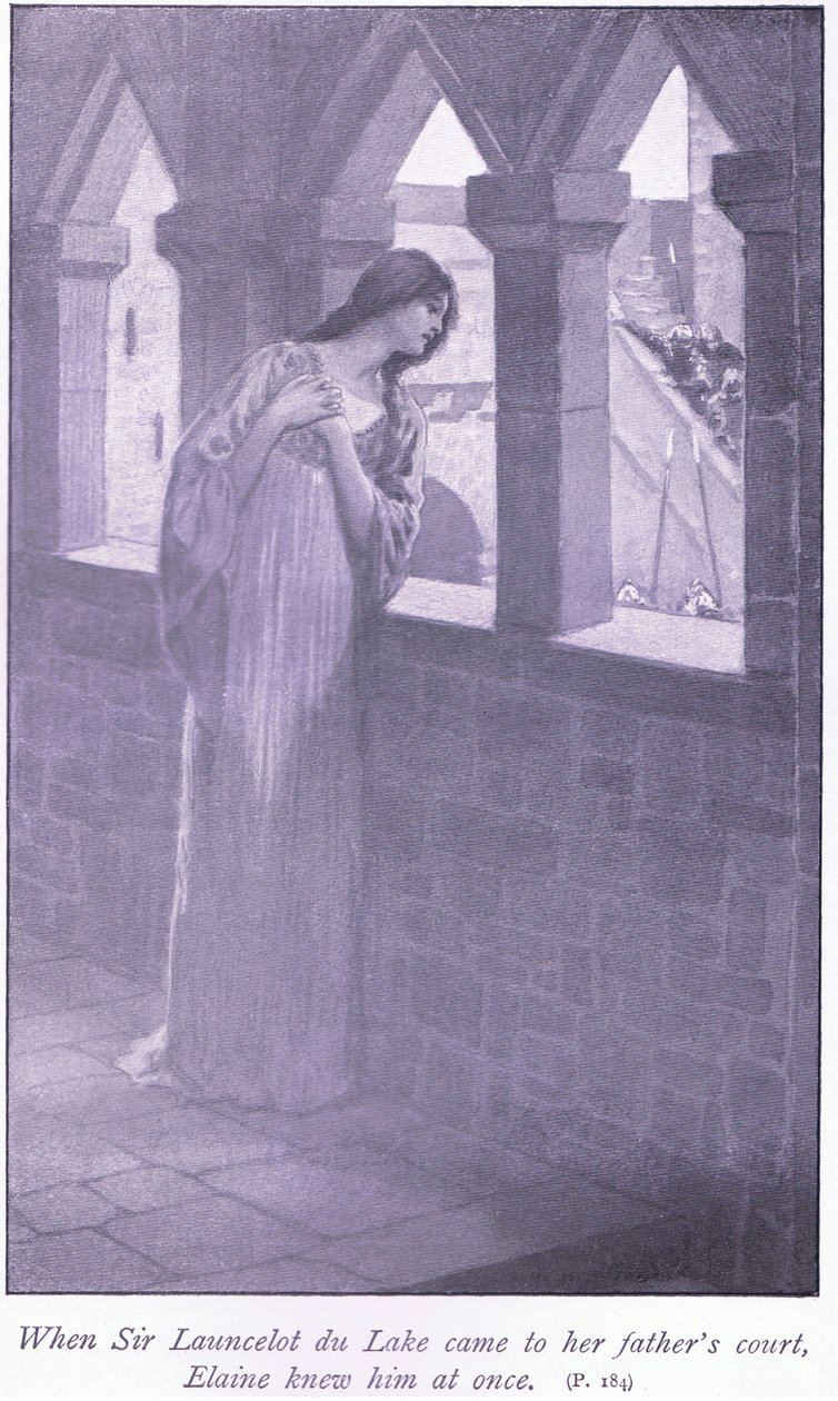 När Sir Launcelot du Lake kom till sin fars hov kände Elaine honom genast av William Henry Margetson