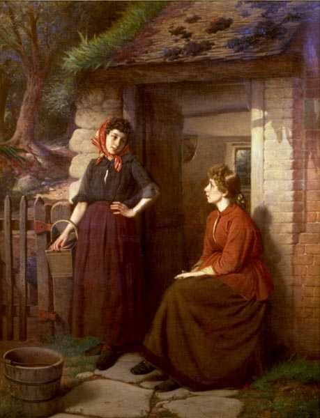 Village Gossip (olja på duk) av William Henry Midwood