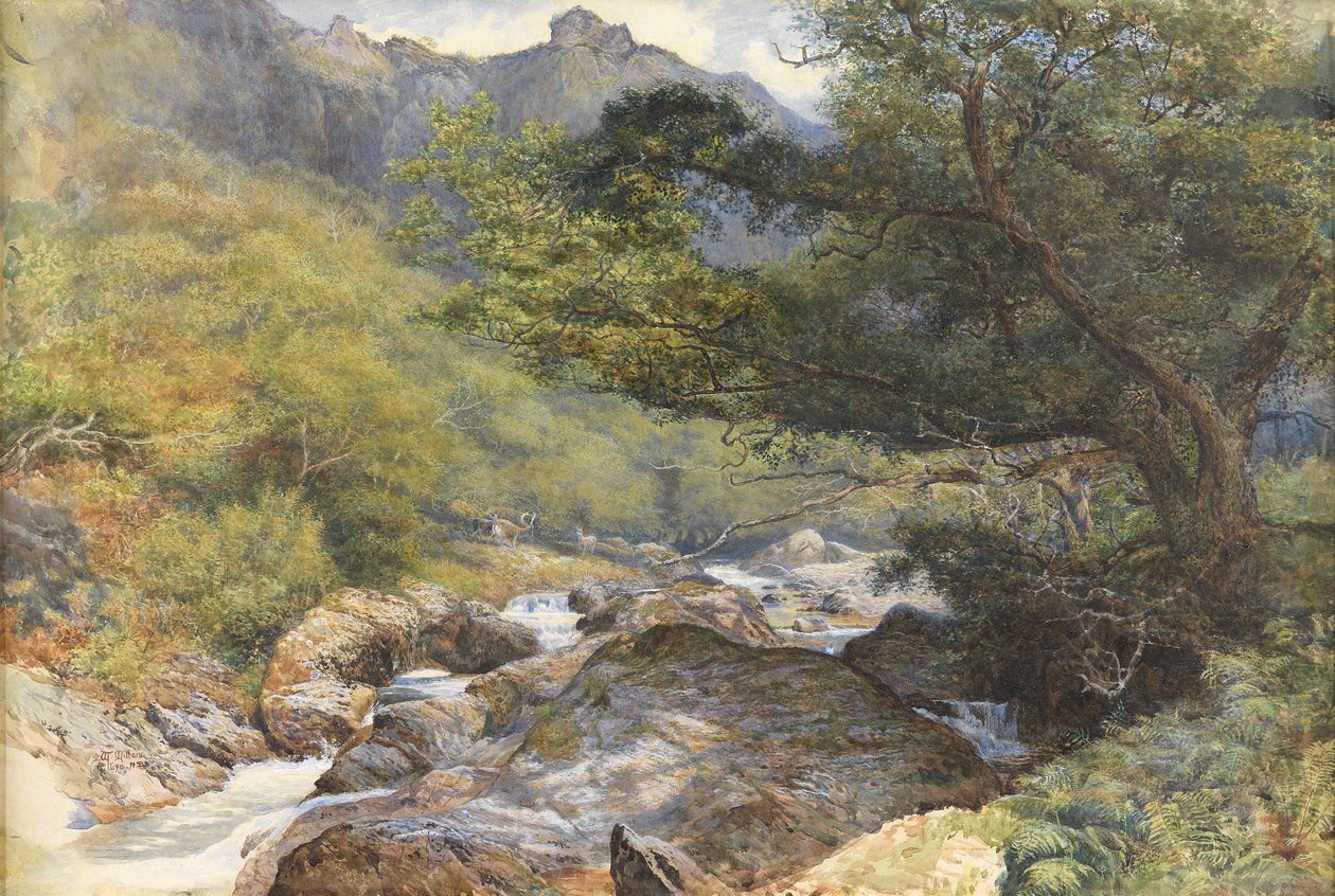 På Lyn, North Devon (wc förhöjd med kroppsfärg och gummi arabicum) av William Henry Millais