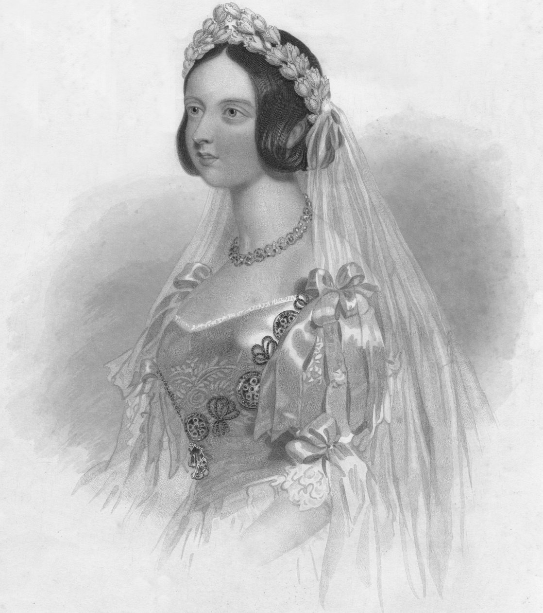 Drottningen i sin brudklänning, 1840. av William Henry Mote