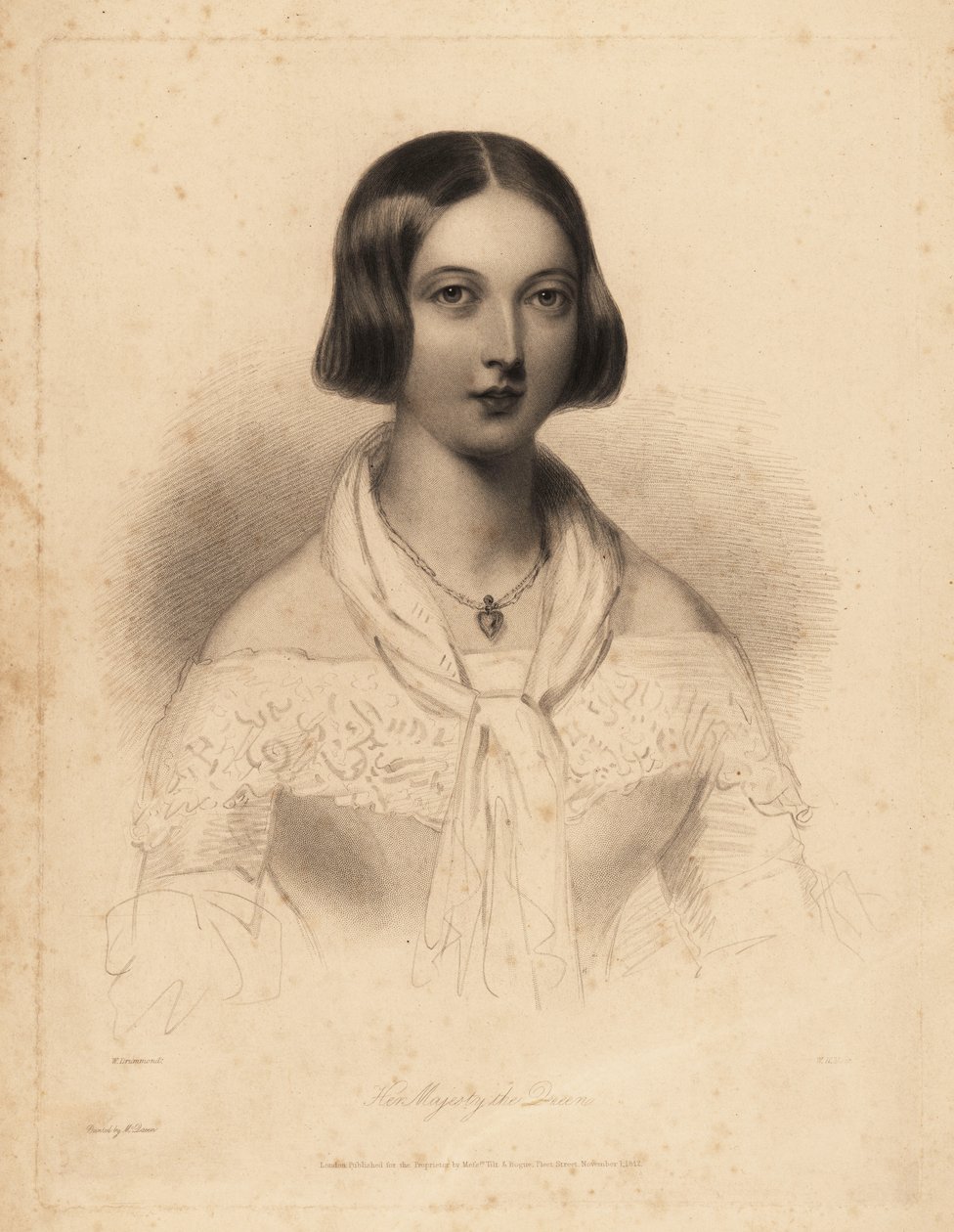 Unga drottning Victoria, tidigt 20-tal. Stålstiftsgravyr av William Henry Mote efter en illustration av William Drummond från Charles Heath