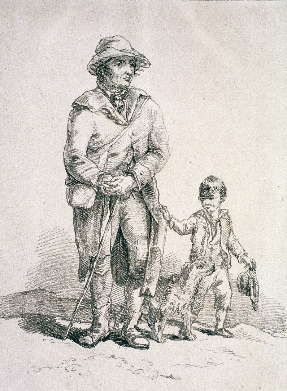 En rustik med en hund och en pojke, Provincial Characters, 1813 av William Henry Pyne