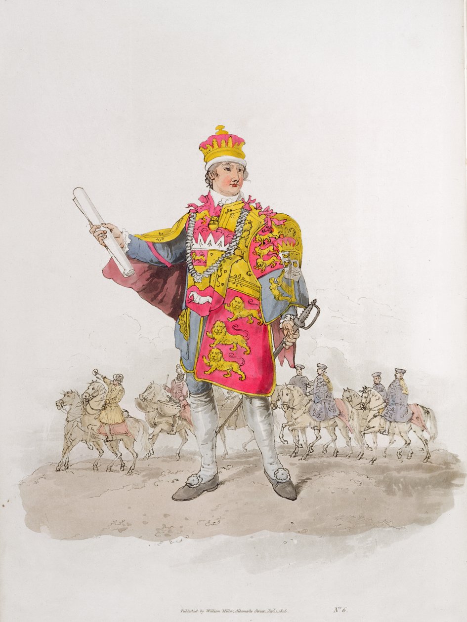 Herald, från "Costume of Great Britain", utgiven av William Miller, 1805. av William Henry Pyne
