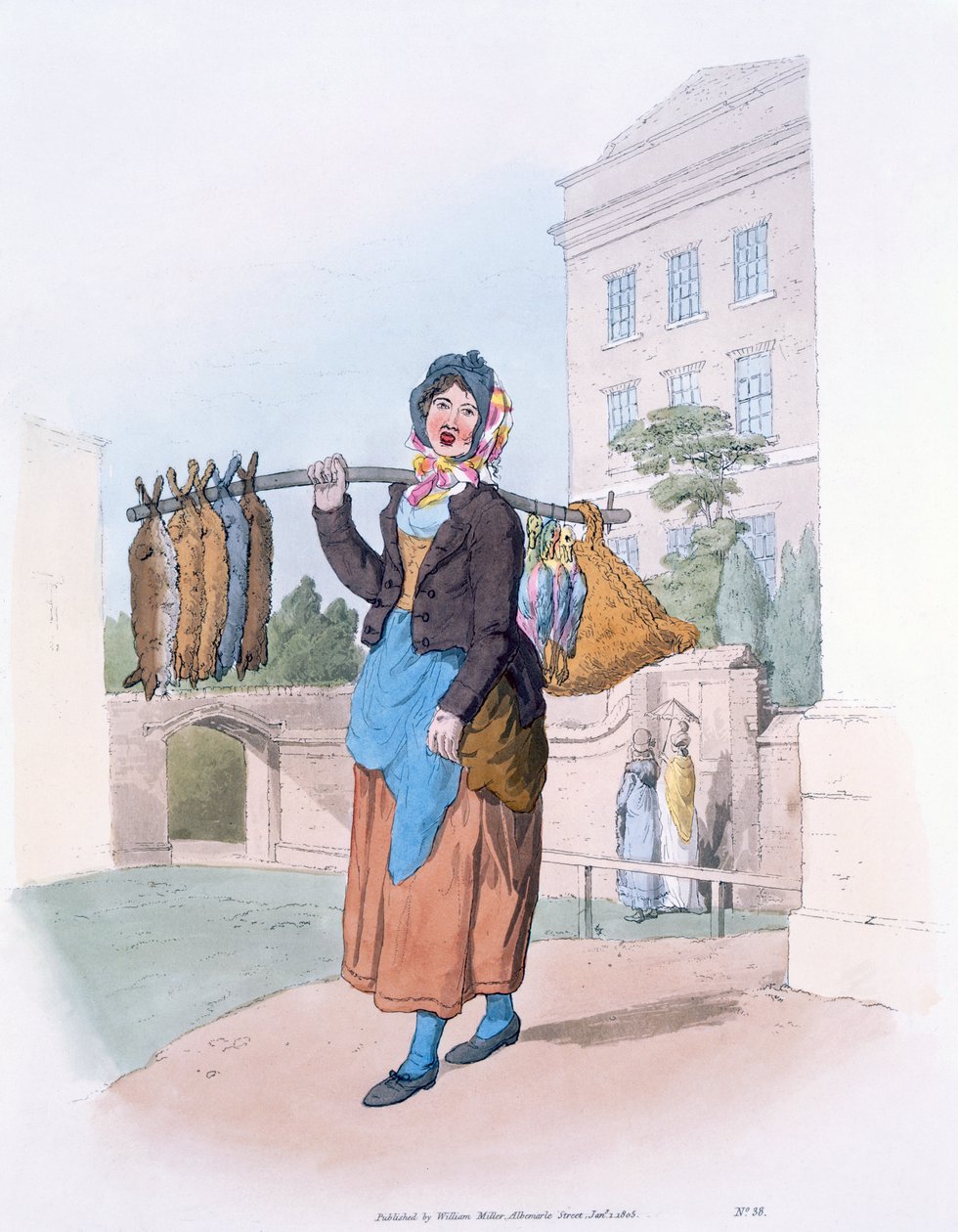 Rabbit Woman, från "Costume of Great Britain", utgiven av William Miller, 1805 av William Henry Pyne