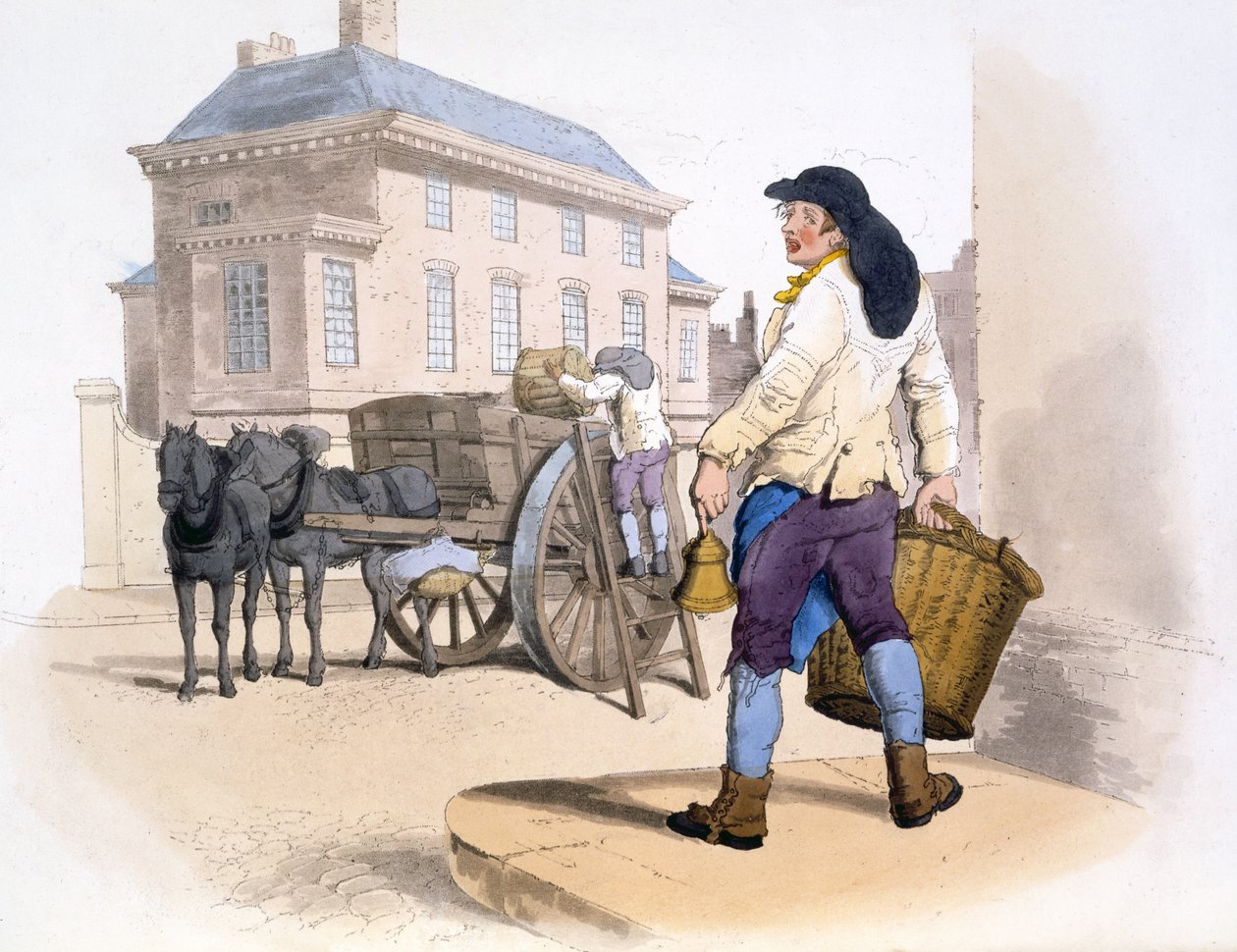 Skräpsamlare, från The Costumes of Great Britain, pub. Av Henry Miller, 1805 (handfärgat tryck) av William Henry Pyne