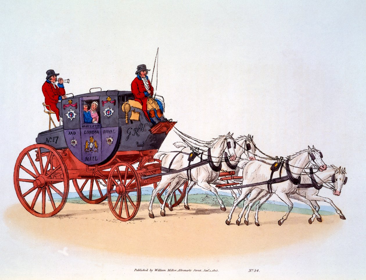 Stagecoach, Worcester och London Royal Mail, 1808 av William Henry Pyne
