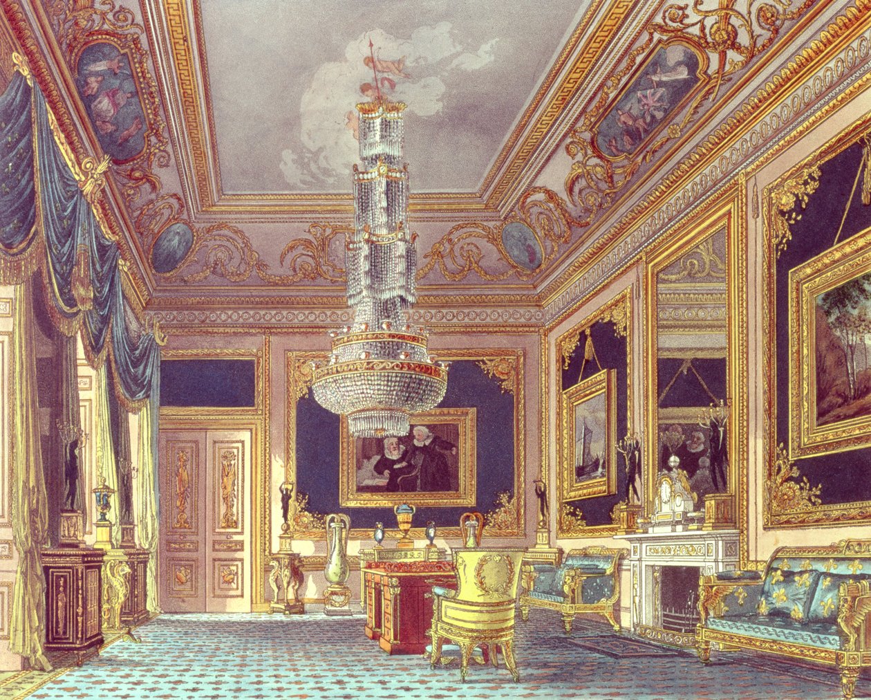 The Blue Velvet Room, Carlton House från Pynes "Royal Residences", 1818 av William Henry Pyne