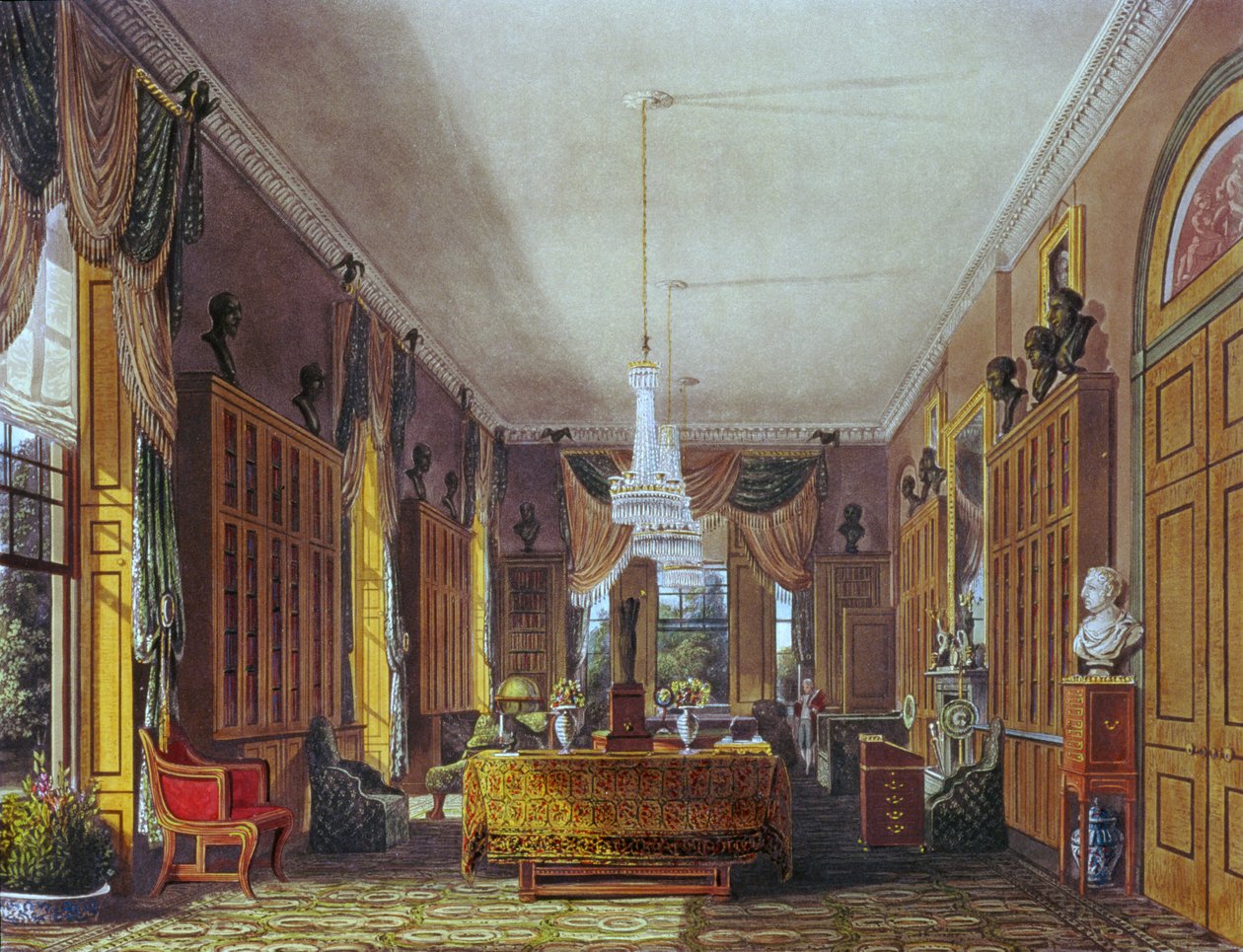 Drottningens bibliotek, Frogmore, Pynes "Royal Residences", 1818 av William Henry Pyne