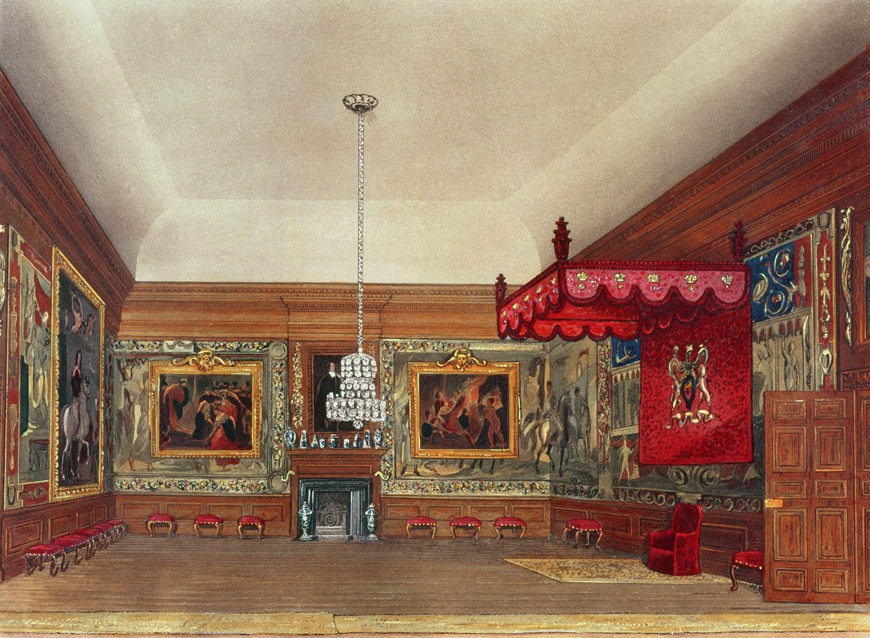 The Throne Room, Hampton Court från Pynes "Royal Residences", 1818 av William Henry Pyne