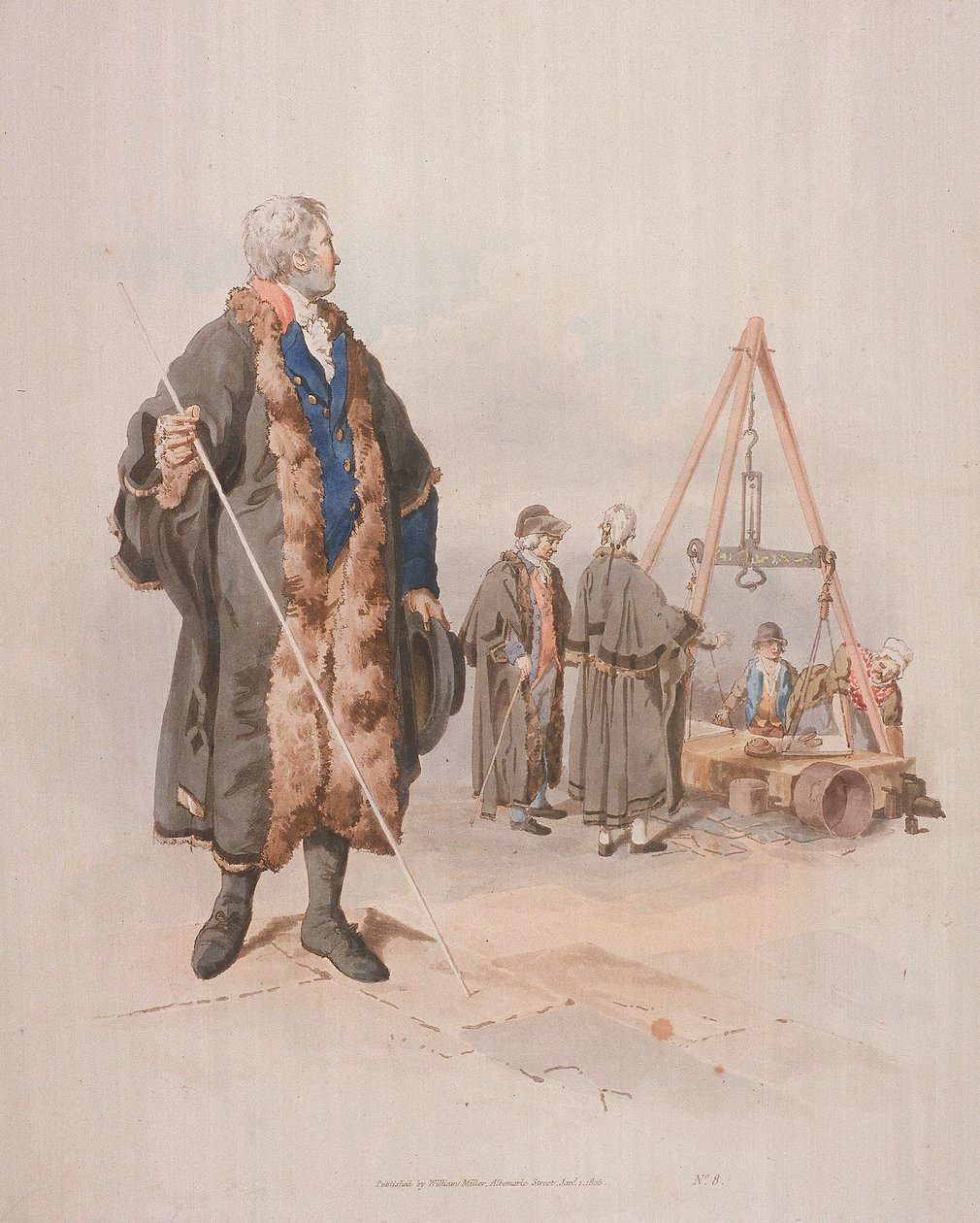 Ward Beadle i medborgardräkt, med en stav, vid en Wardmote-förhör, 1805 av William Henry Pyne