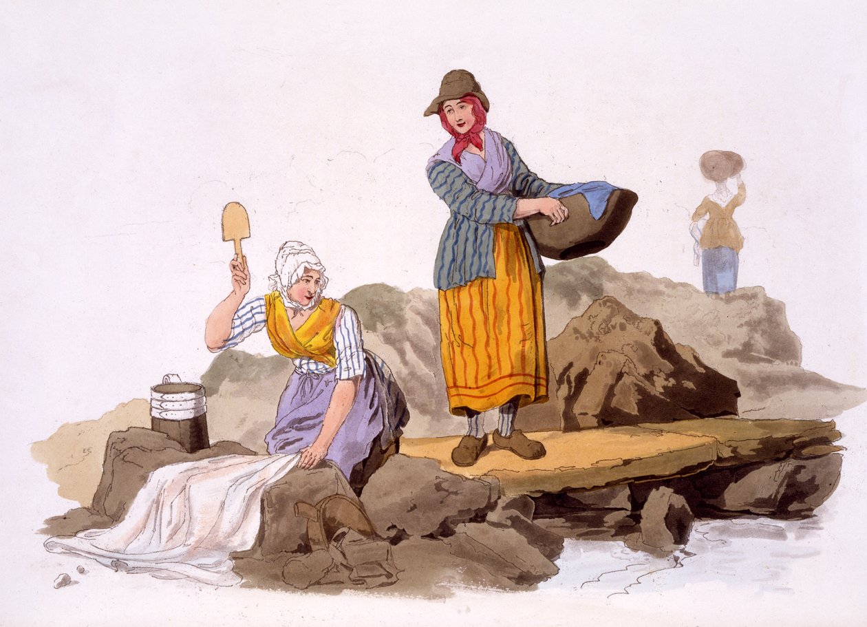 Washerwomen, från The Costumes of Great Britain, pub. av Henry Miller, 1805 (handfärgat tryck) av William Henry Pyne