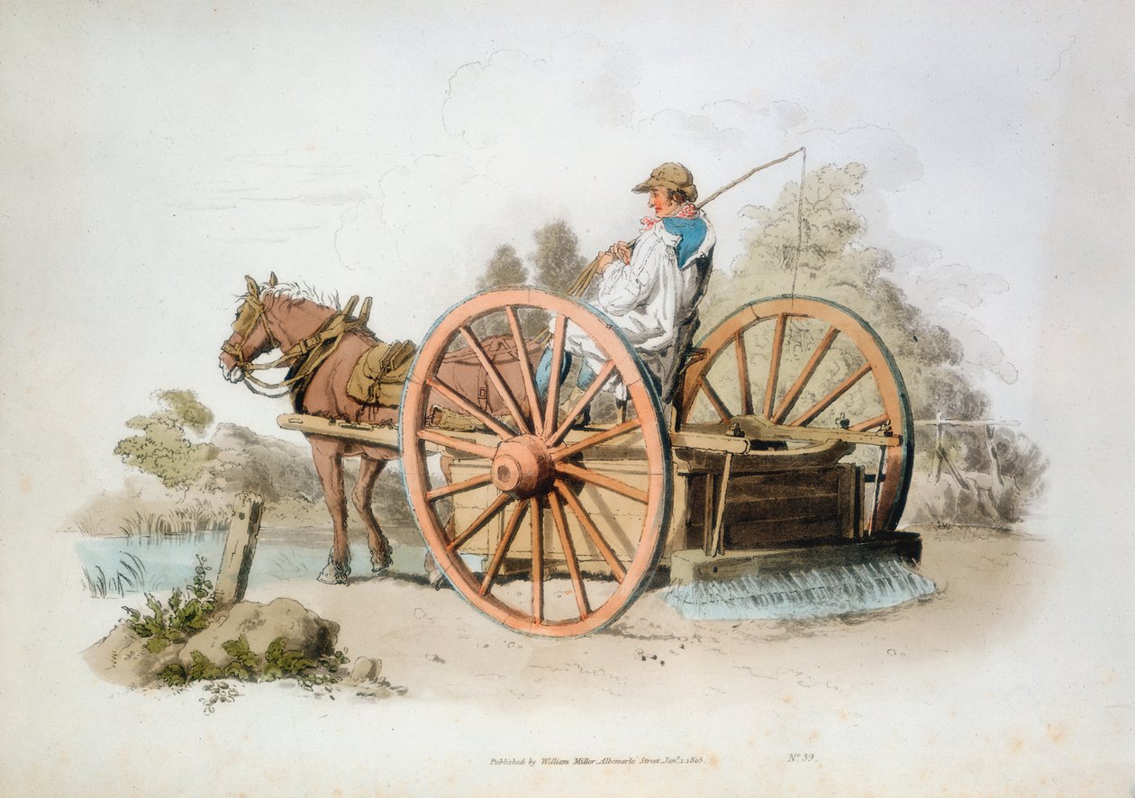 Bevattningsvagn för att hålla ner damm på vägar, 1808 av William Henry Pyne