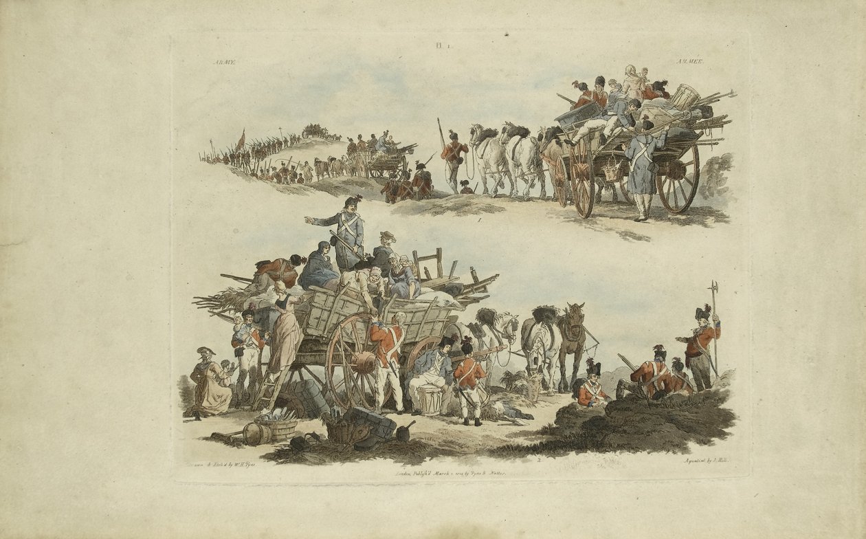 Camp Scenes, 1803 (färgad etsning) av William Henry after Pyne