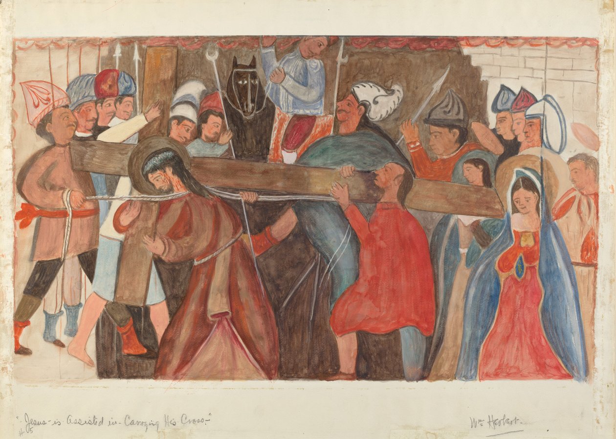 Korsets station nr 5: Jesus får hjälp med att bära sitt kors, ca. 1936. av William Herbert