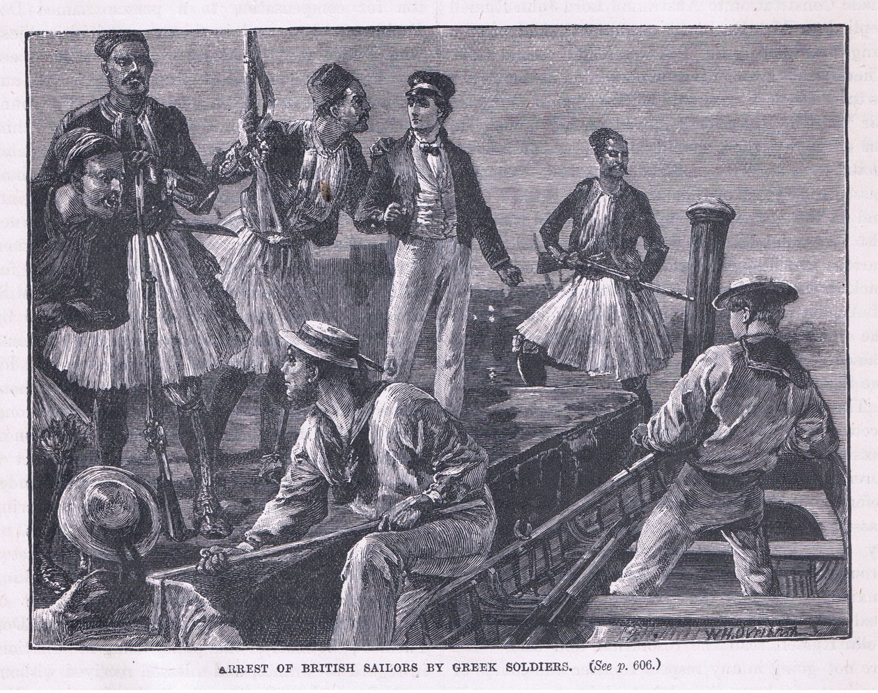 De brittiska sjömännen arresterades av grekiska soldater år 1850 av William Heysham Overend