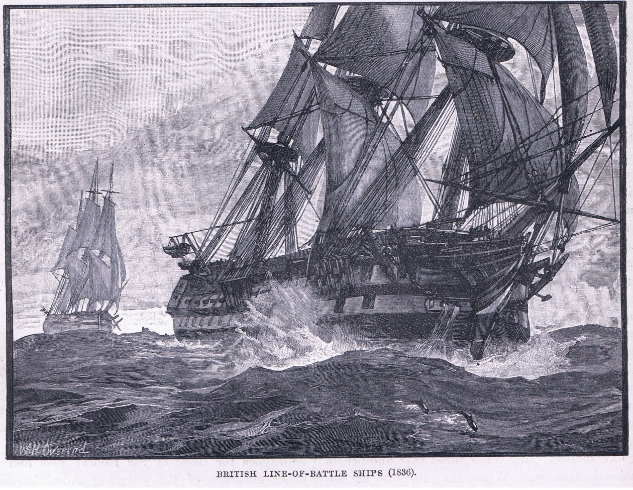 Brittisk linje av stridsfartyg AD 1836 av William Heysham Overend