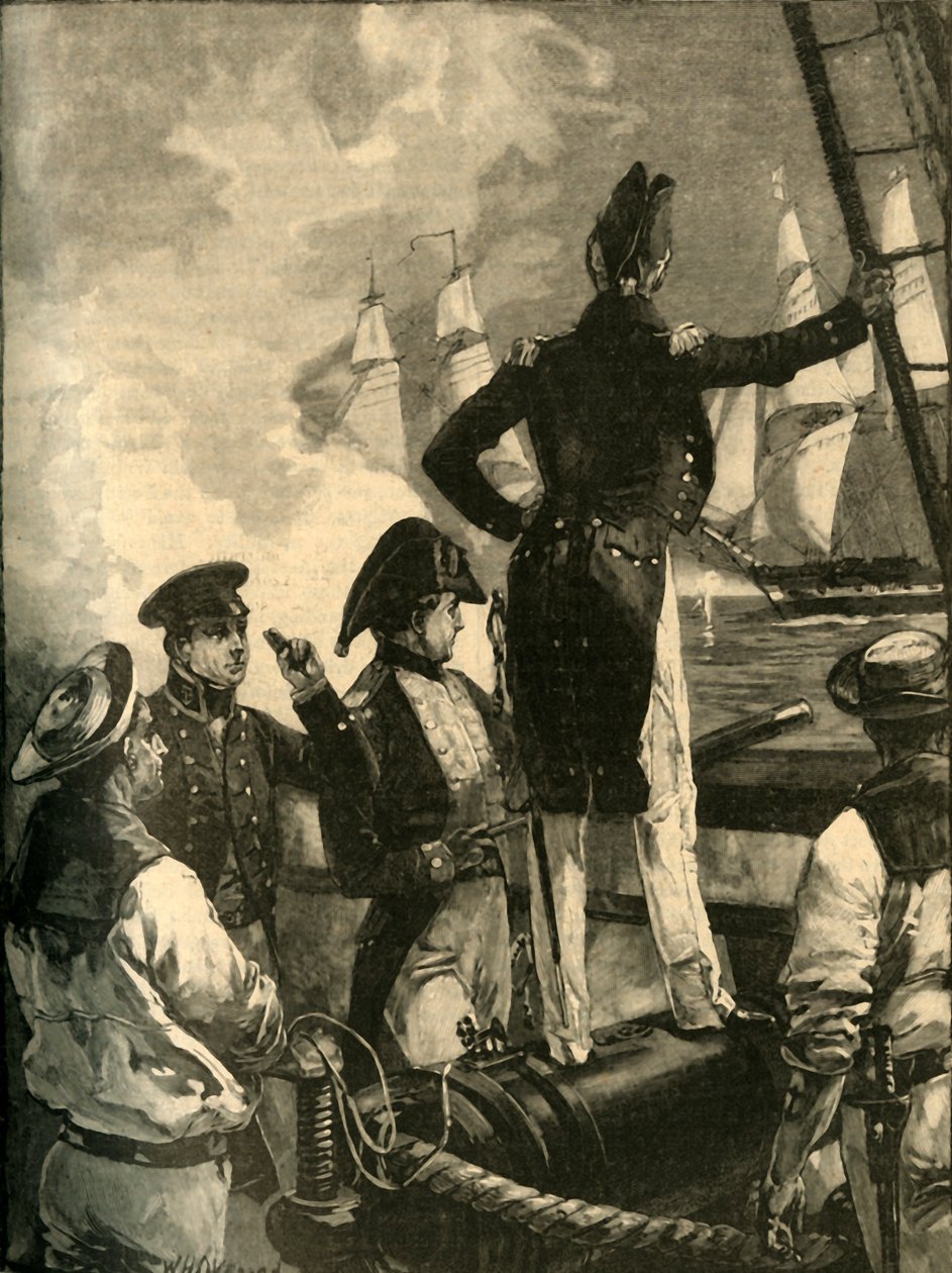 Kapten William Walpole avlyssnar hertigen av Saldanhas skepp, Liberal Wars, 1829 c1890. av William Heysham Overend