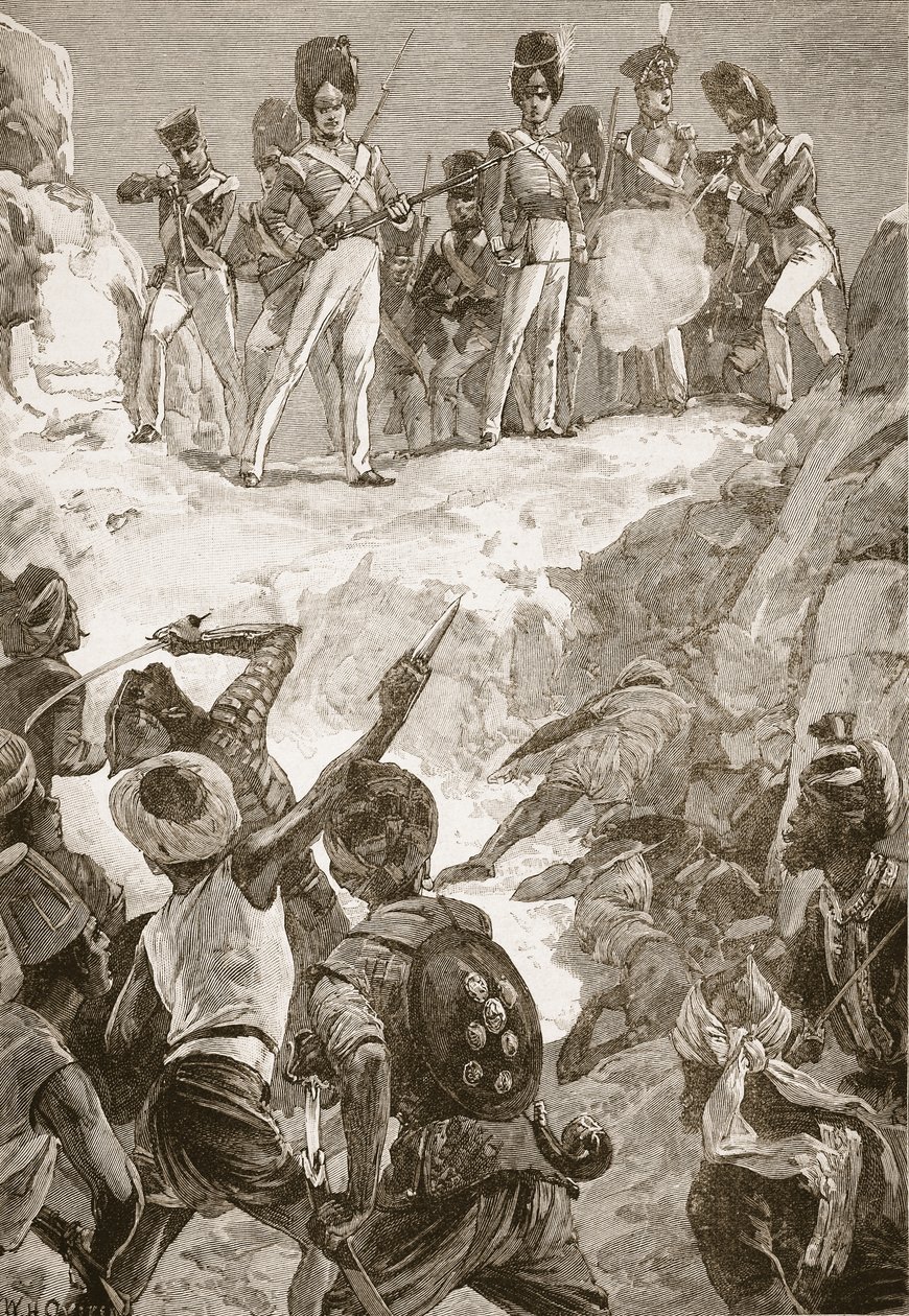 Carmichaels anhängare sköt in i det täta klustret av män framför dem, illustration från "Battles of the Nineteenth Century" av Archibald Forbes, G.A. Henty och major Arthur Griffiths av William Heysham Overend