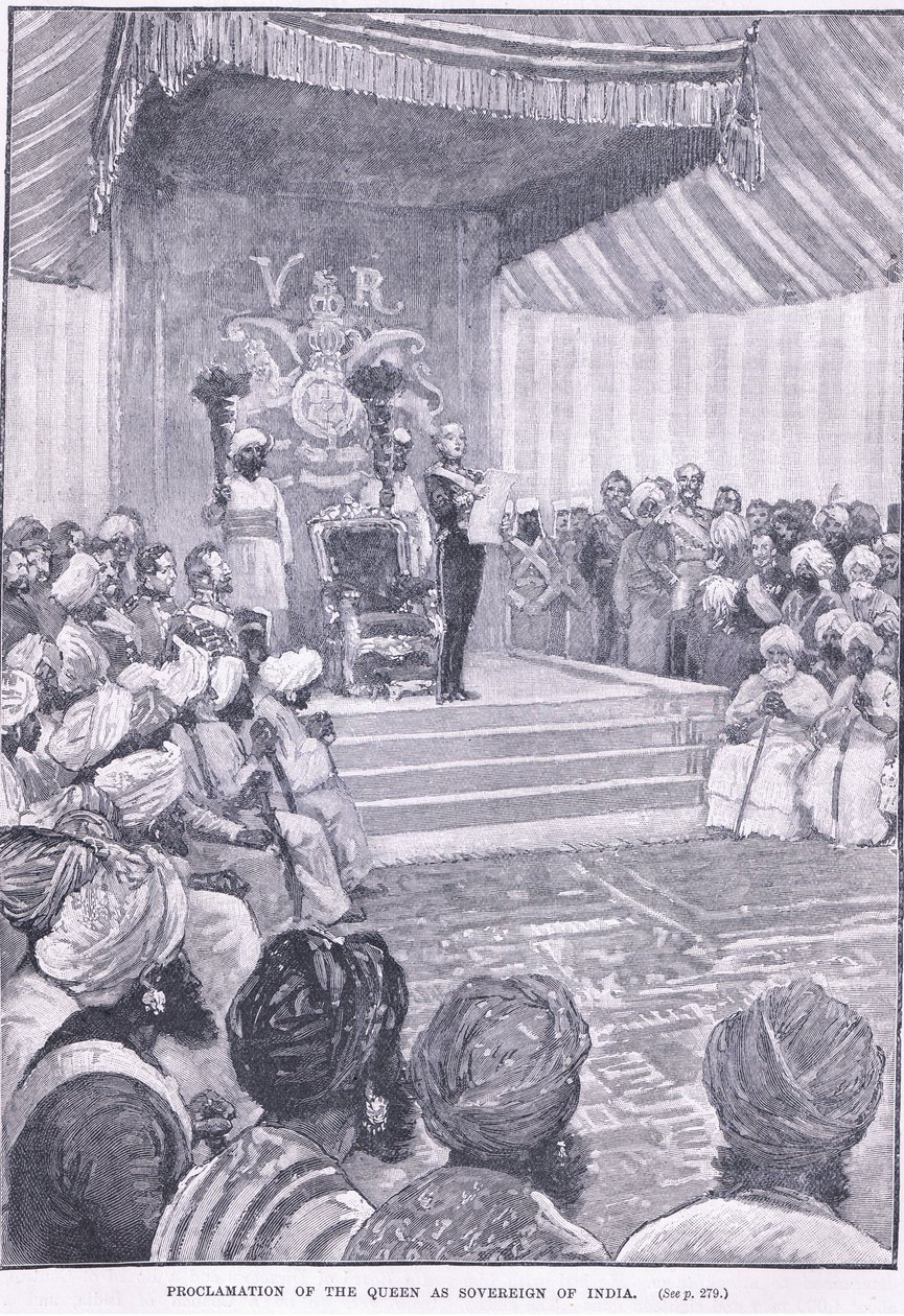 Proklamation av drottningen som suverän i Indien 1858 e.Kr av William Heysham Overend