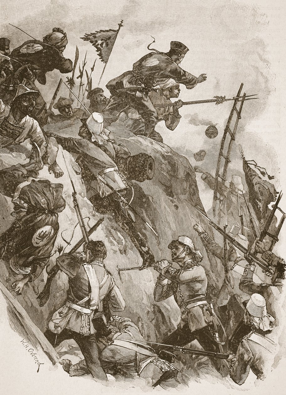 "Rogers kom in, hjälpt av löjtnant Lenon", illustration från "Battles of the Nineteenth Century" av Archibald Forbes, G.A. Henty och major Arthur Griffiths av William Heysham Overend