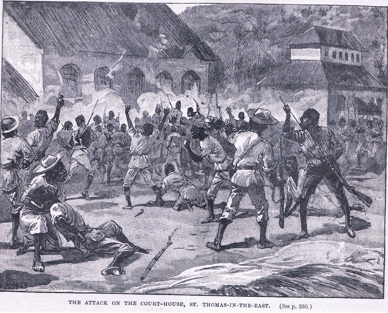 Attacken mot cout house, St Thomas i öst, Jamaica av William Heysham Overend