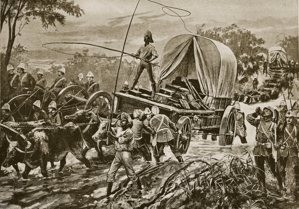 Zulukriget: Etshowe-avlösningsstyrkan korsar en bäck, april 1879 av William Heysham Overend