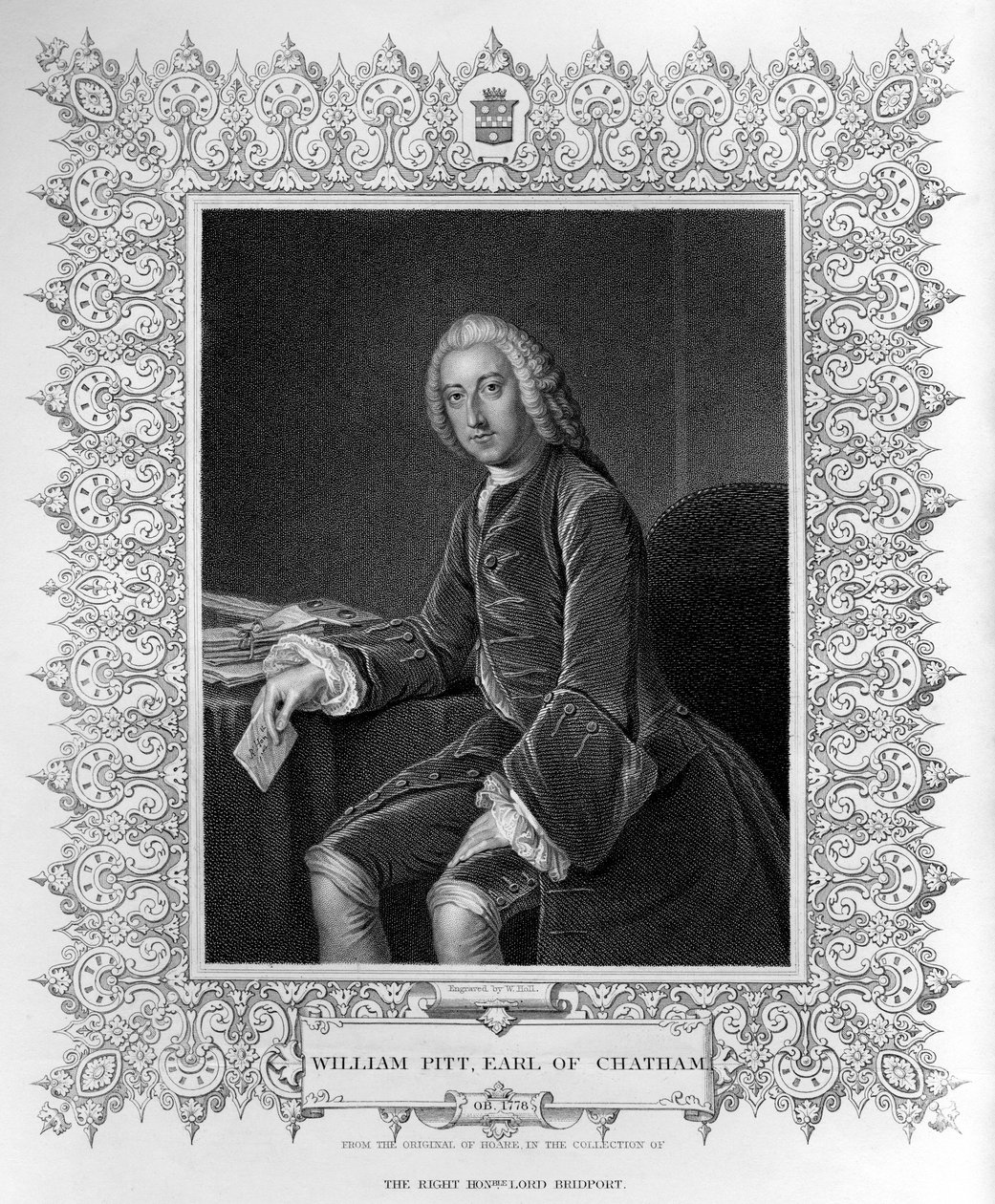 Porträtt av William Pitt, 1:e earl av Chatham, graverad av William Holl den yngre (1807-71) av William Hoare