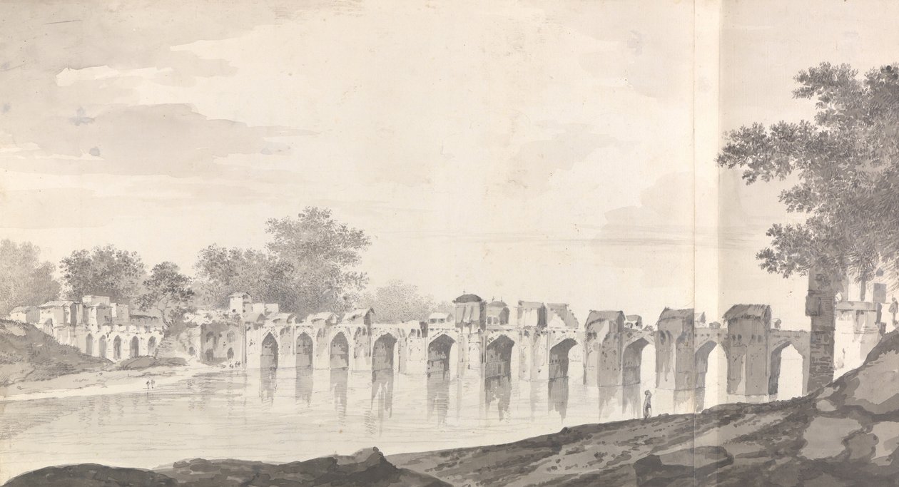 Vy över bron vid Jaunpur över floden Gomti av William Hodges