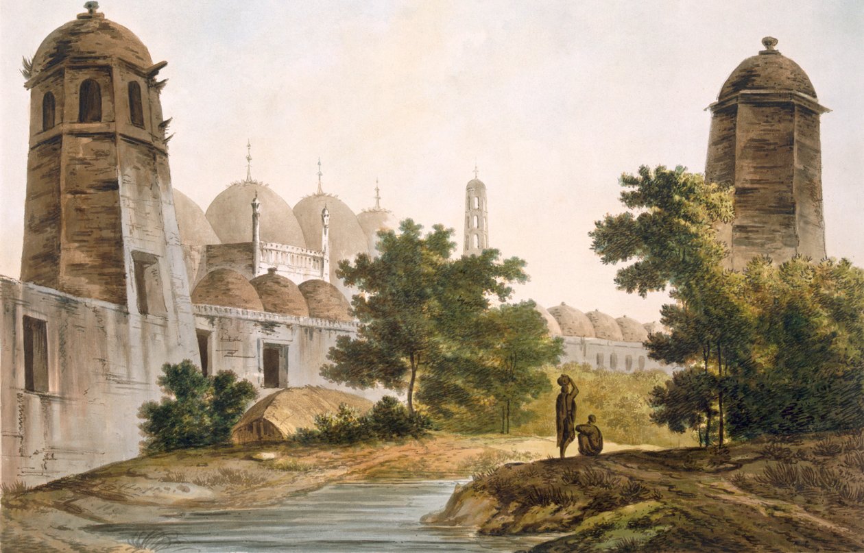 En utsikt över Cuttera byggd av Jaffeir Cawn på Muxadavad, pub. 1785-88. av William Hodges