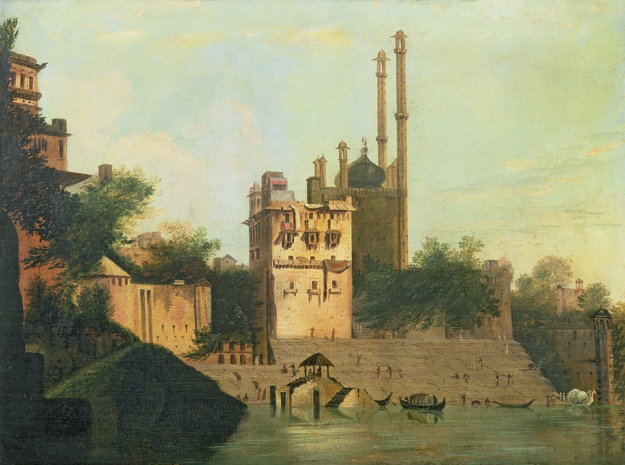 Foster 94 (88) Aurangzebs moské vid floden Ganges, Palace of Raja Abal, Benares av William Hodges