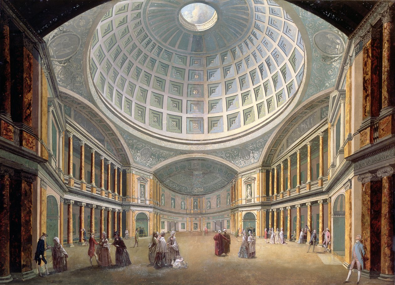 Interiör av Pantheon, Oxford Road, London (olja på duk) av William Hodges