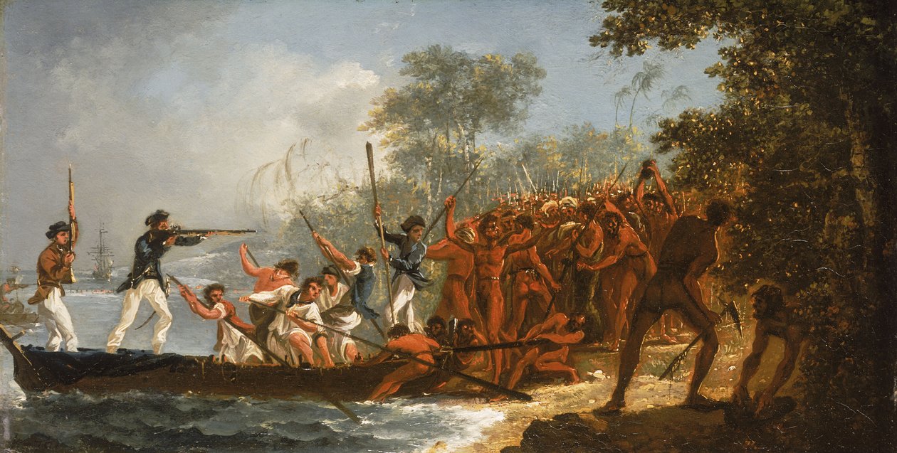 Landning vid Erramanga (Eromanga), en av de Nya Hebriderna av William Hodges