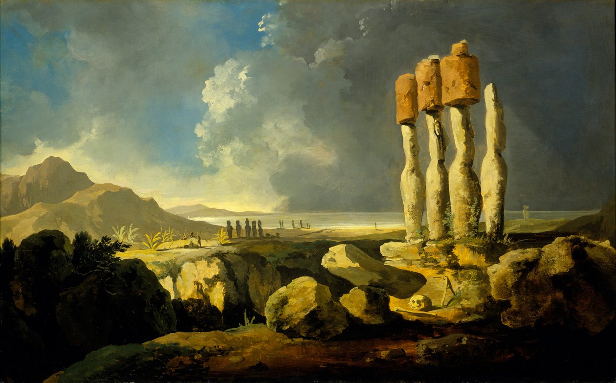 Monument på Påskön, ca 1776 (olja på pannå) av William Hodges