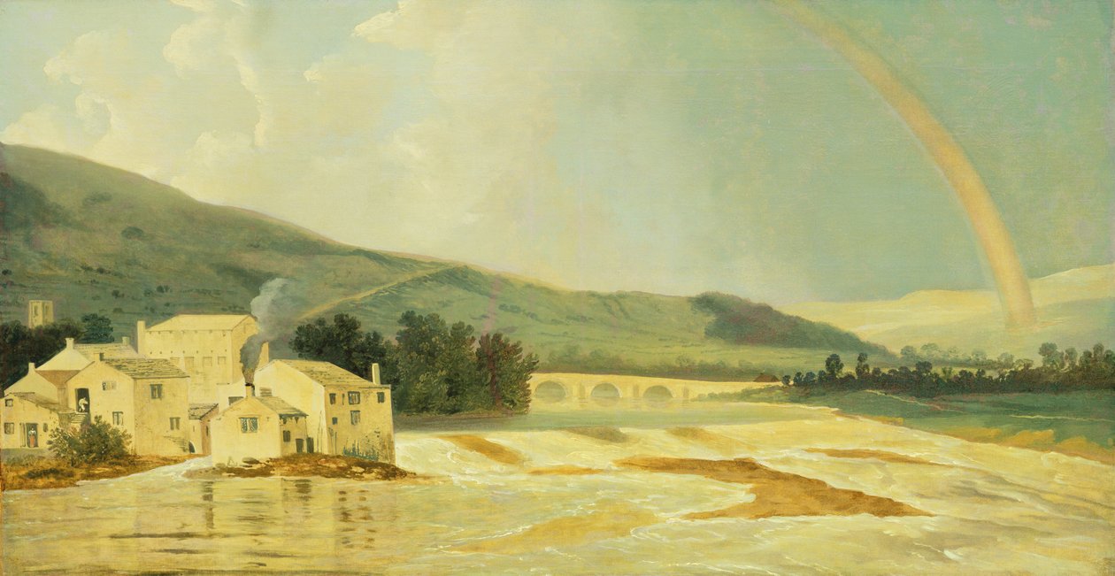 Otley Bridge på River Wharfe (olja på duk) av William Hodges
